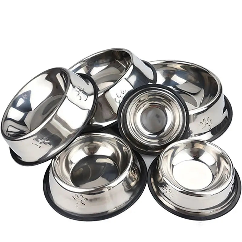 Stainless Steel Non-Slip Pet Bowl Set with Ant-Resistant Design for Dogs and Cats, Offered in 6 Sizes