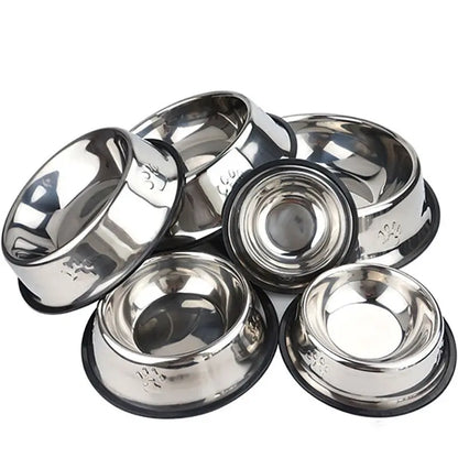 Stainless Steel Non-Slip Pet Bowl Set with Ant-Resistant Design for Dogs and Cats, Offered in 6 Sizes