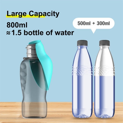 800ml Portable Dog Water Bottle - High Capacity Leakproof Foldable Drinking Bowl for Outdoor Activities