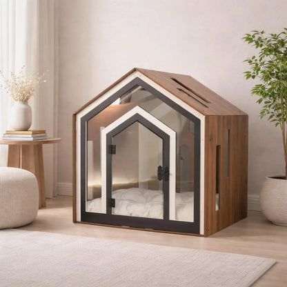 Contemporary Wooden Dog Crate Furniture with Cushioned Indoor Bed
